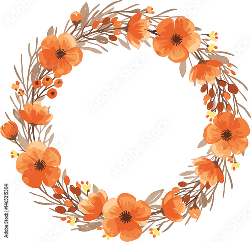 Watercolor pastel wreath with autumn flowers