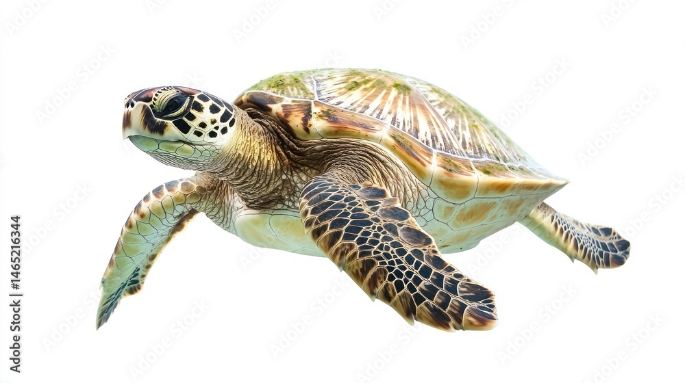 Fototapeta premium A majestic sea turtle gliding through the water on a white background