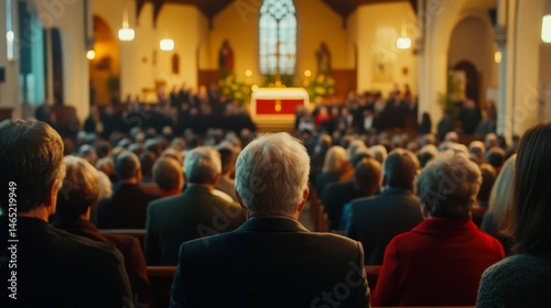 Memorable Funeral Service at Church Emotional Gathering Ceremony Peaceful Atmosphere Intimate Viewpoint