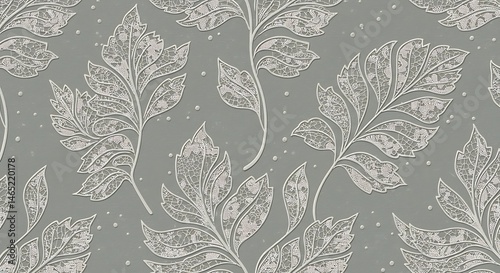 Ornate Silver Leaf Pattern on Gray Background