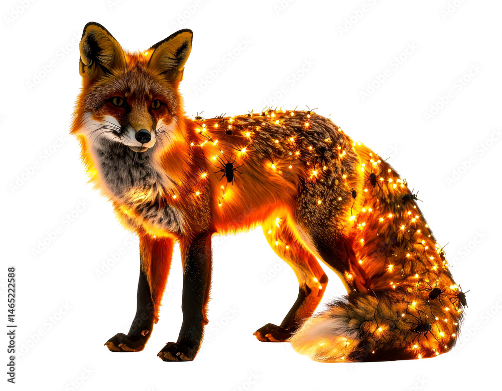 Fototapeta premium Luminous Red Fox with Golden Lights on Transparent Background