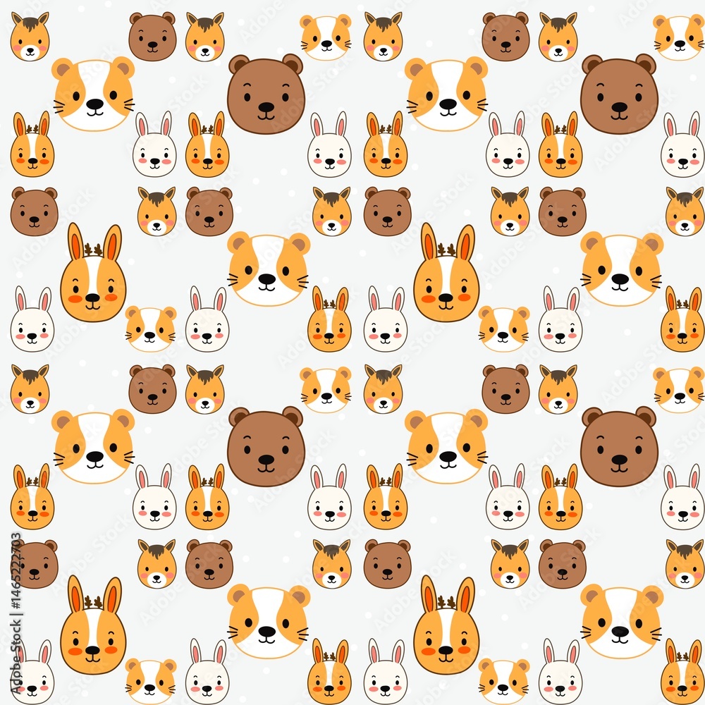 Obraz premium A variety of cute animal faces are suitable for screen printing on various surfaces.