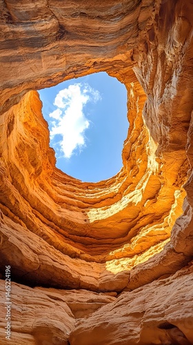 Vertical Narrow Canyon with Bright Sky Above