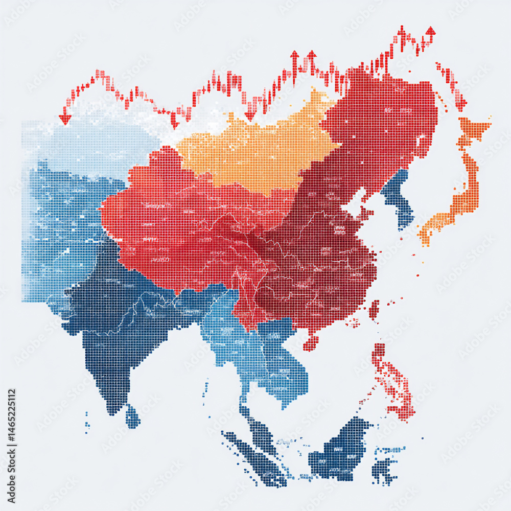 Obraz premium asian stock market growth tickers rising arrows