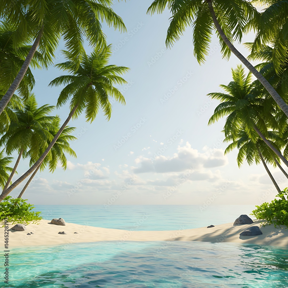 Obraz premium Palm-Framed Paradise AI Generated