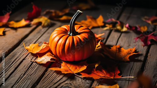 Calabaza con hojas de otoño
