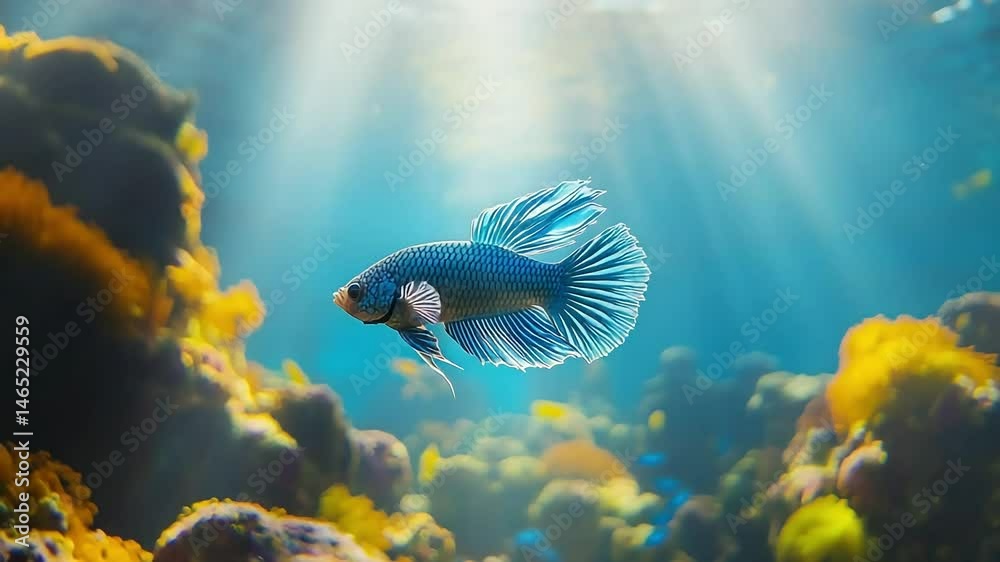 Vivid blue fish in a coral reef aquarium
