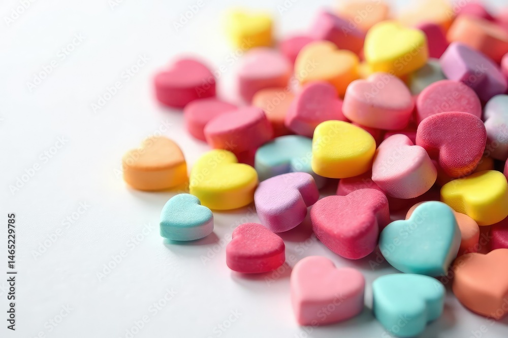 A pile of colorful candy hearts, some slightly overlapping, on a white background , red, sugar, food A pile of colorful candy hearts, some slightly overlapping, on a white background , red, sugar, food