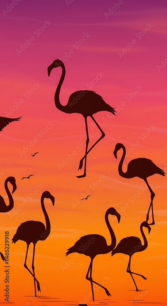 Fototapeta premium Crimson Sunset Silhouette AI Generated