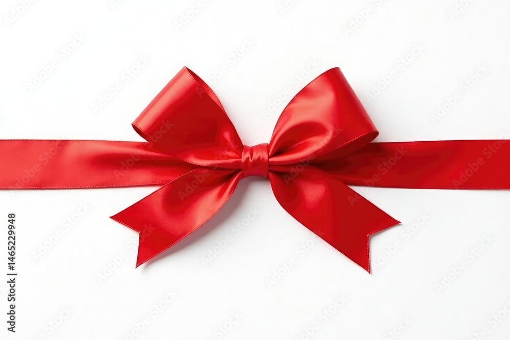 Fototapeta premium A vibrant red ribbon, curled and tied in a bow, isolated on a white background , silk, holiday
