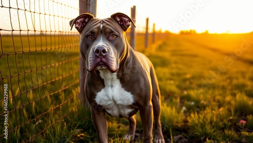 rustic alert pitbull protective dog watchdog guard dog wooden fence strong dog rural
