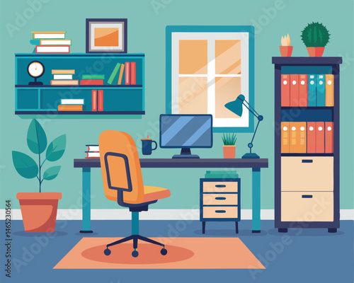 Modern Home Office Interior Design. Stylish and Organized Workspace
