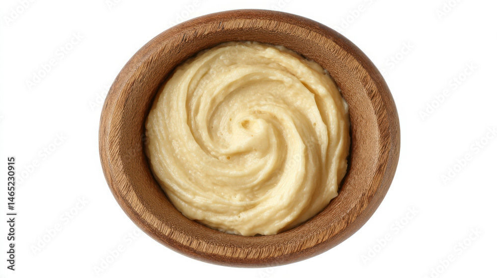 Fototapeta premium ```Spiral of creamy miso paste in wooden bowl, evoking zen tranquility, Umami Day, and ancient fermentation wisdom```