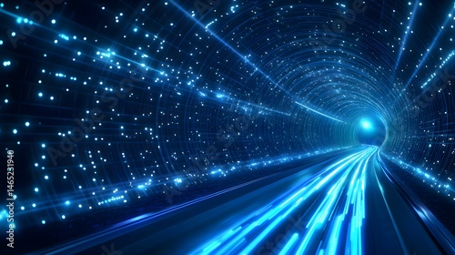 A captivating digital - themed image. It shows a tunnel - like structure filled with blue, glowing lines and dots, suggesting a high - tech, futuristic journey or connection. 