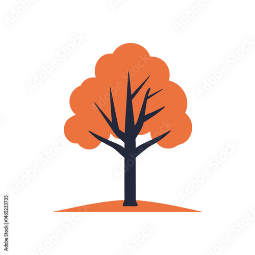 Autumn Tree Illustration Orange Leaves Nature Graphic Design