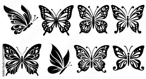 Butterflies Silhouettes Collection - Black and White Vector Graphic Artwork