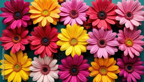 Wallpaper Mural Bold blooming flowers arranged in square grid formation , bright, print Torontodigital.ca