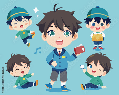 Adorable Anime Boys. A Whimsical Cartoon Illustration