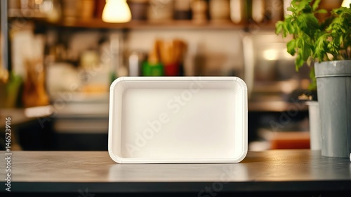 Empty paper food tray on a restaurant counter ready for serving, no branding visible