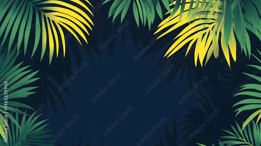 Obraz premium Lush Tropical Palm Leaves Frame Dark Background