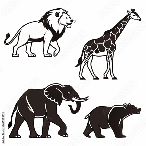 A vector of a set of wild  animals