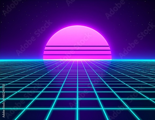 Retro Synthwave Sunset – Pink Horizon Grid