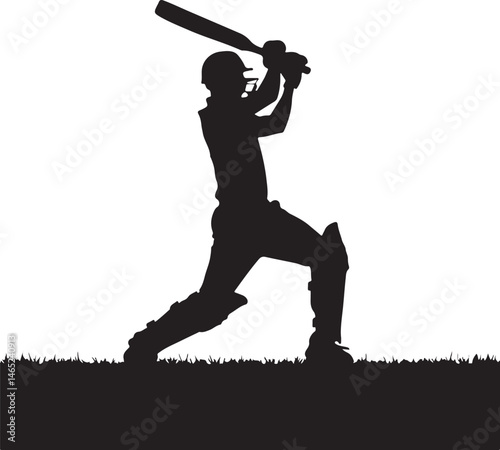 Silhouette of a Cricket Batsman in Action