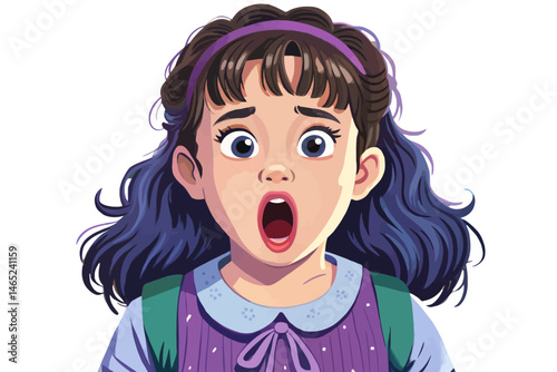 young girl with a surprised facial expression and open mouth, isolated on white background. Ideal for educational materials, emotional expression graphics, and children-related content vector