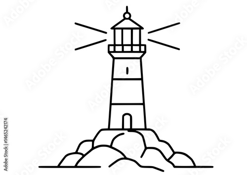 Lighthouse on rocky coast vector icon