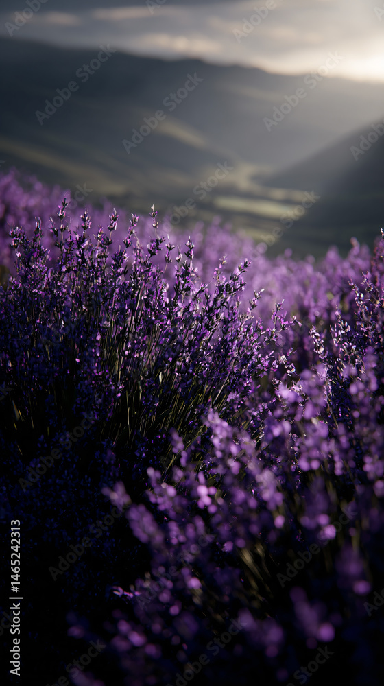 Obraz premium Enchanting lavender subject field bathed in soft light, exuding quietness