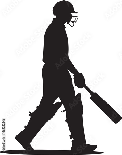 Cricket batsman silhouette walking with bat