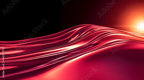 A digital - art image featuring flowing, vibrant red waves against a dark backdrop, with a bright light source in the corner adding a dramatic effect.  photo