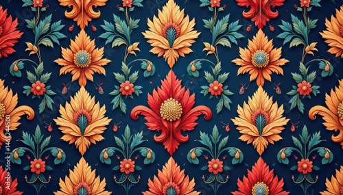 Large scale damask pattern, repeating scrolls and acanthus leaves, home decor, surface