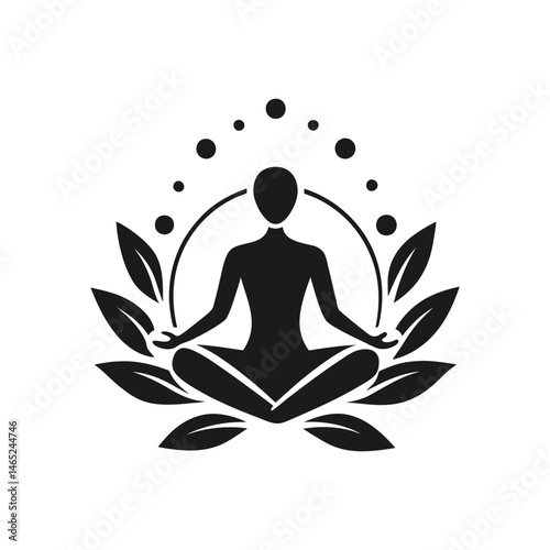 a minimalist black yoga logo featuring vector art silhouette