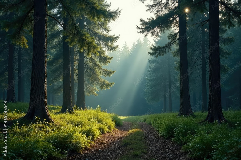 Obraz premium Serene pine forest background, perfect for nature-themed projects , tranquil, serenity