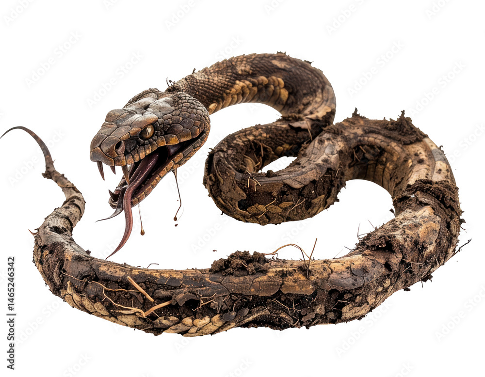 Obraz premium Muddy Snake with Fangs Bared on Transparent Background