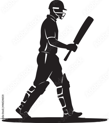 Cricket batsman silhouette walking with bat