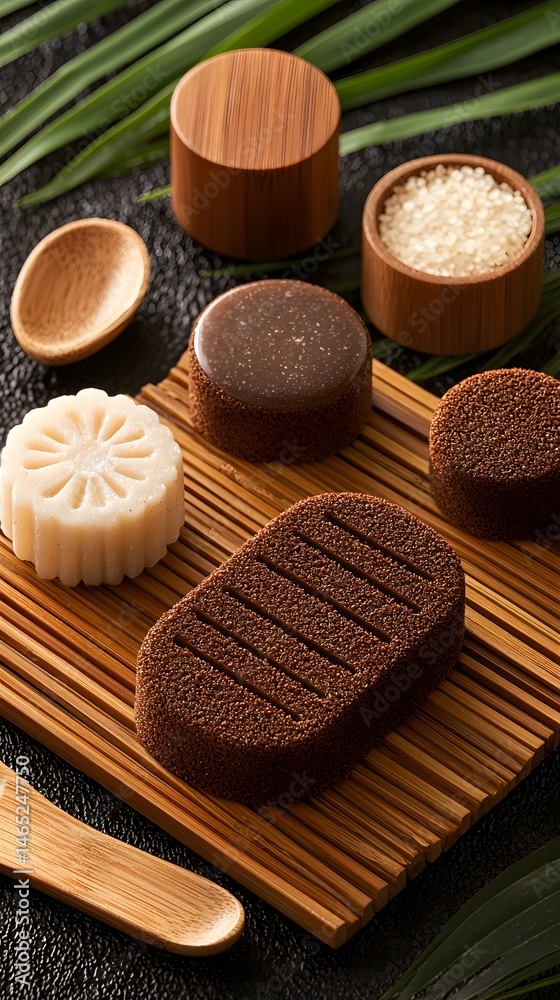 Brown and White Sweet Treats on Bamboo Mat Brown and White Sweet Treats on Bamboo Mat