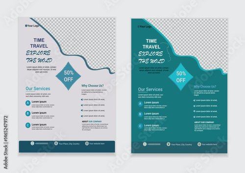 Vacation travel flyer design template. flyer design & brochure cover page template for travel agency