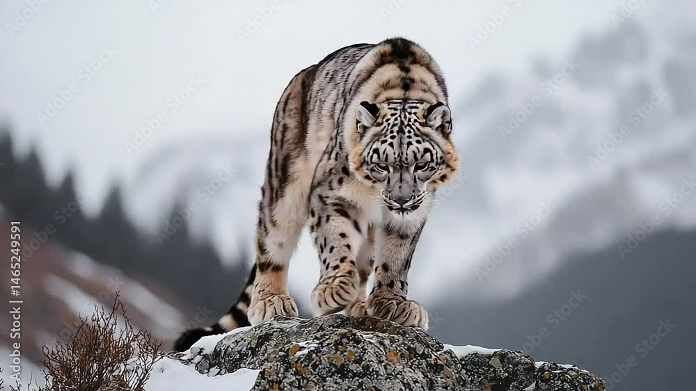 Snow Leopard on Rocky Summit