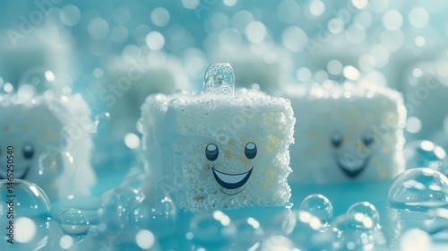 Happy cleaning cubes in bubbly water