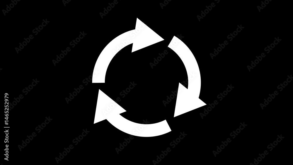 Three rotating arrow circle animation white color on a black background.