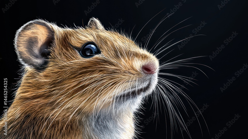 Obraz premium A realistic, detailed portrait of an adult gerbil, showing the texture of its fur and the shine in its eyes.