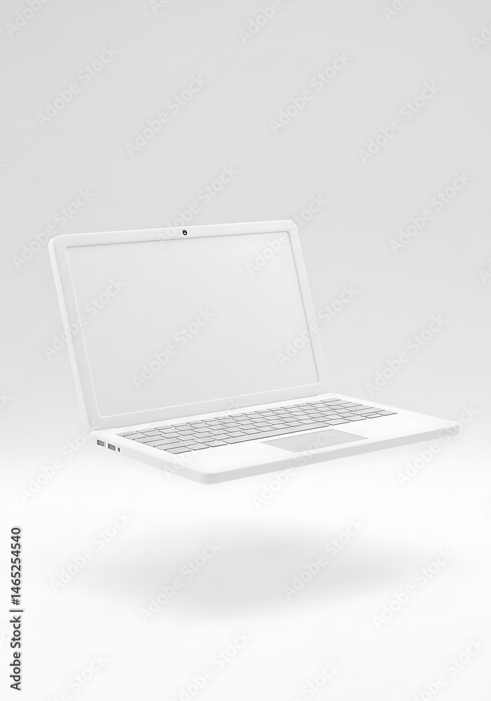 Fototapeta premium White Laptop Computer Mockup, Floating, Blank Screen