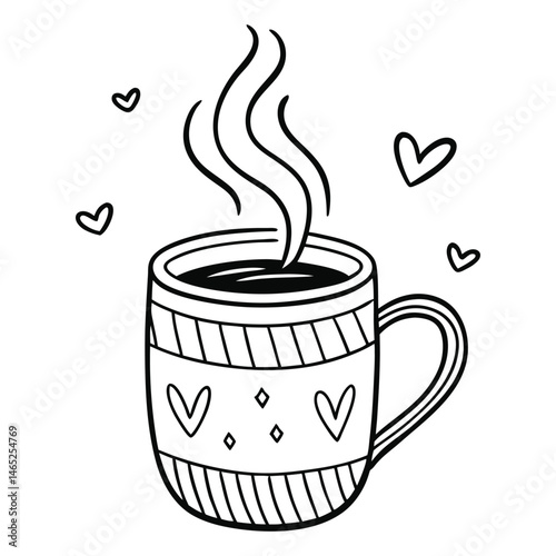 A steaming cup of hot coffee with a heart design, an illustration perfect for a cafe logo or breakfast icon