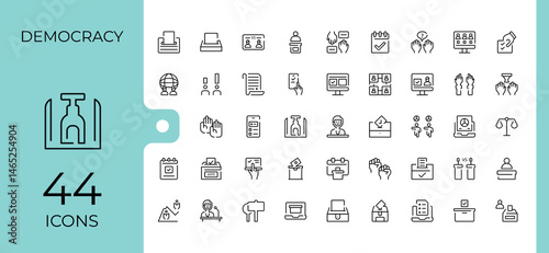 Democracy simple icon. Featuring political, vote, poll, people and more. Minimal linear icons. Politics icon pack. Vector illustration in modern line style.