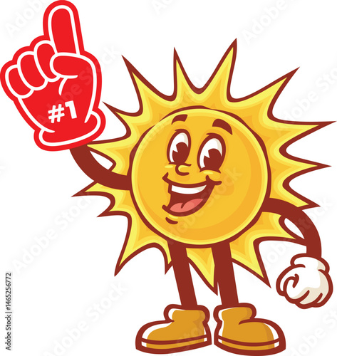 Cartoon sun character holding foam finger