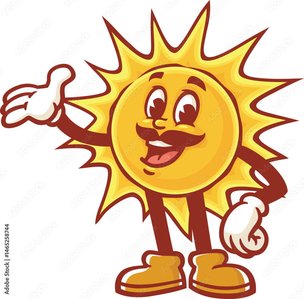 Cartoon character sun with mustache Cartoon character sun with mustache