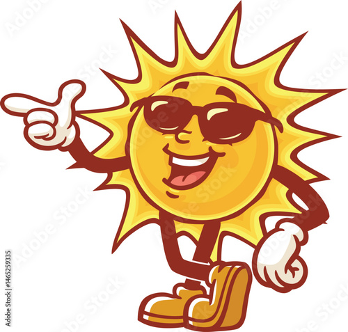 Cartoon sun character wearing sunglasses