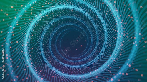 Abstract Spiral Vortex with Glowing Particles in Digital Space